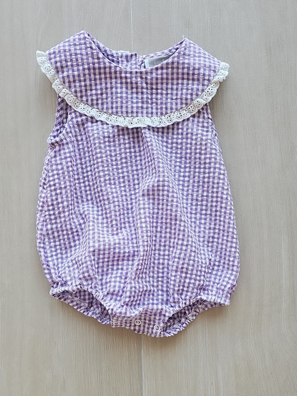 Lil Cactus Purple Gingham Baby One-Piece Bodysuit with Lace Collar